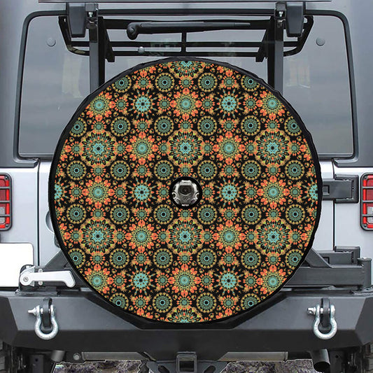 Chaotic Boho Floral Pattern Print Tire Cover With Camera Hole