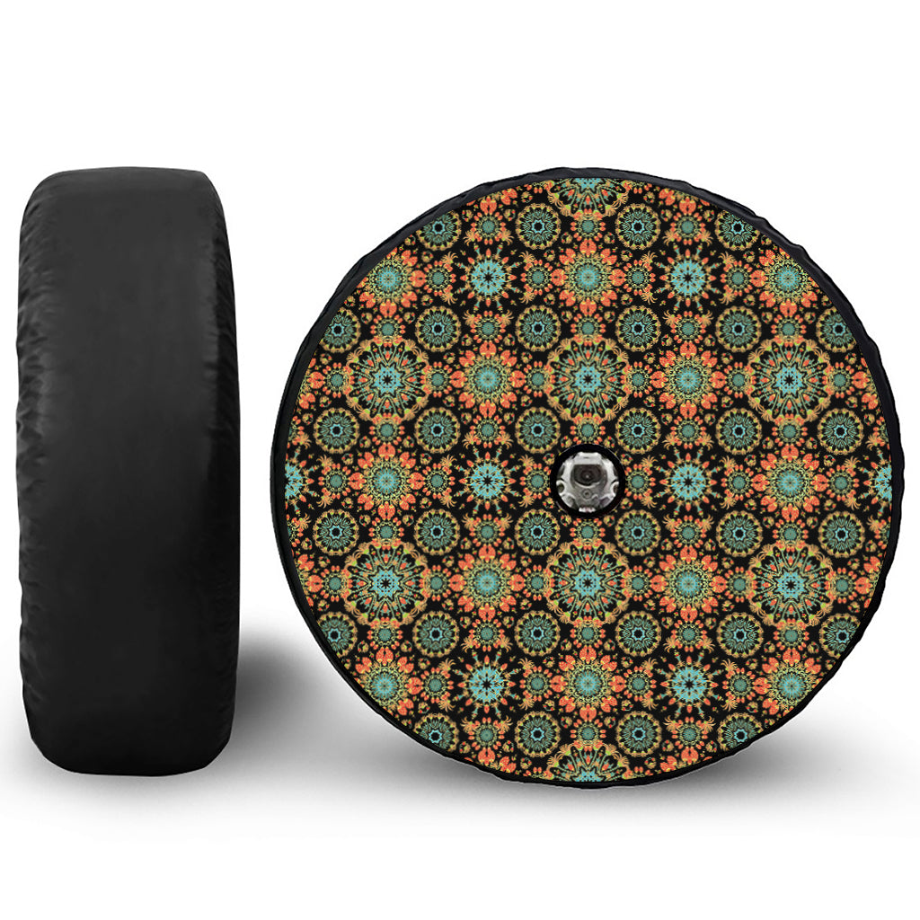 Chaotic Boho Floral Pattern Print Tire Cover With Camera Hole