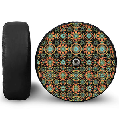 Chaotic Boho Floral Pattern Print Tire Cover With Camera Hole
