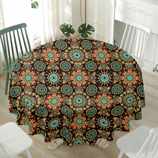 Chaotic Boho Floral Pattern Print Waterproof Round Tablecloth