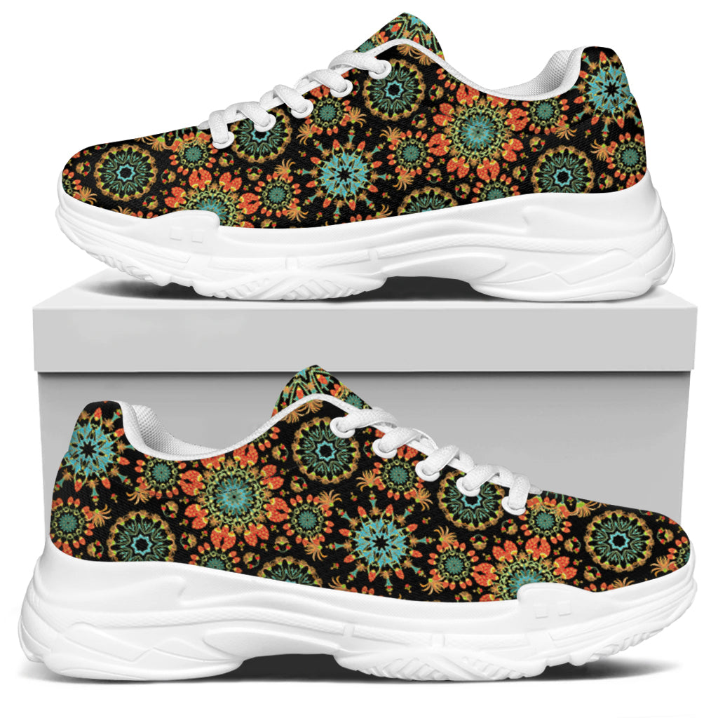 Chaotic Boho Floral Pattern Print White Chunky Shoes
