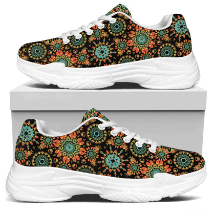 Chaotic Boho Floral Pattern Print White Chunky Shoes