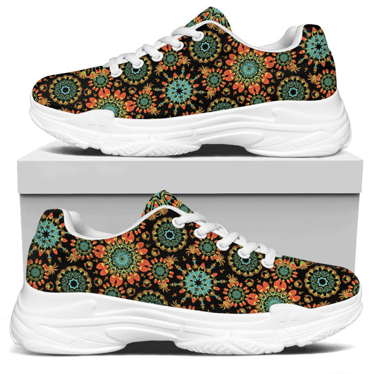 Chaotic Boho Floral Pattern Print White Chunky Shoes