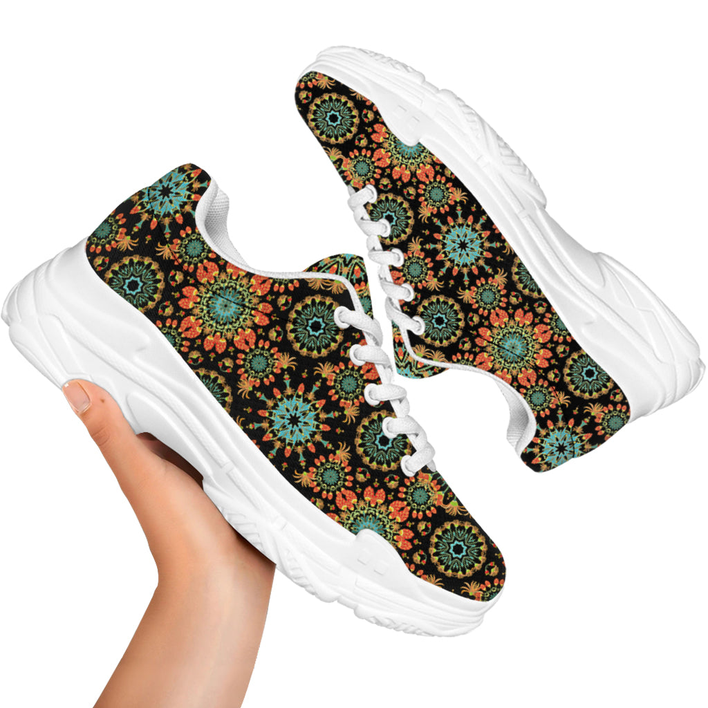 Chaotic Boho Floral Pattern Print White Chunky Shoes