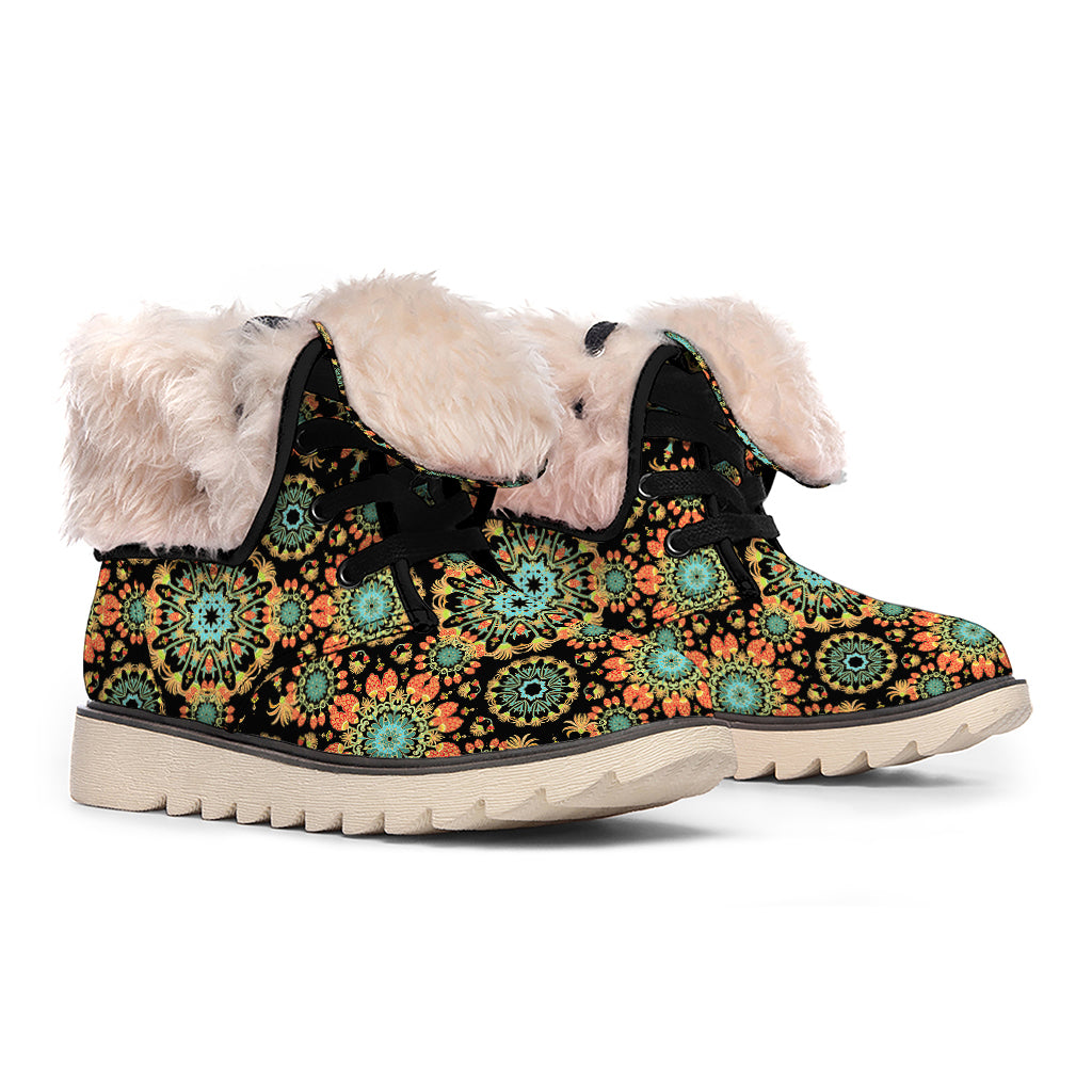 Chaotic Boho Floral Pattern Print Winter Boots