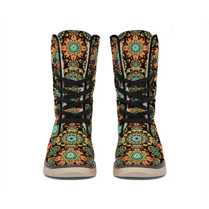 Chaotic Boho Floral Pattern Print Winter Boots