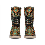 Chaotic Boho Floral Pattern Print Winter Boots