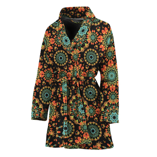 Chaotic Boho Floral Pattern Print Women's Bathrobe