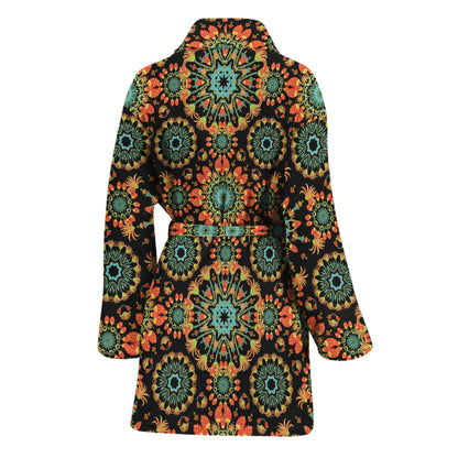Chaotic Boho Floral Pattern Print Women's Bathrobe