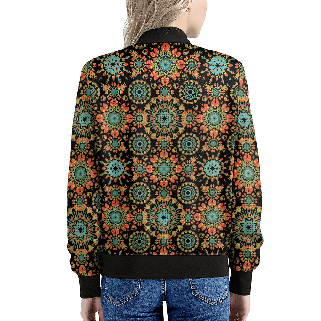 Chaotic Boho Floral Pattern Print Women's Bomber Jacket