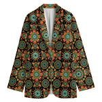 Chaotic Boho Floral Pattern Print Women's Cotton Blazer