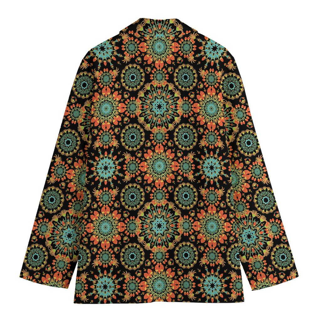 Chaotic Boho Floral Pattern Print Women's Cotton Blazer