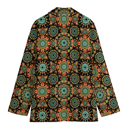 Chaotic Boho Floral Pattern Print Women's Cotton Blazer