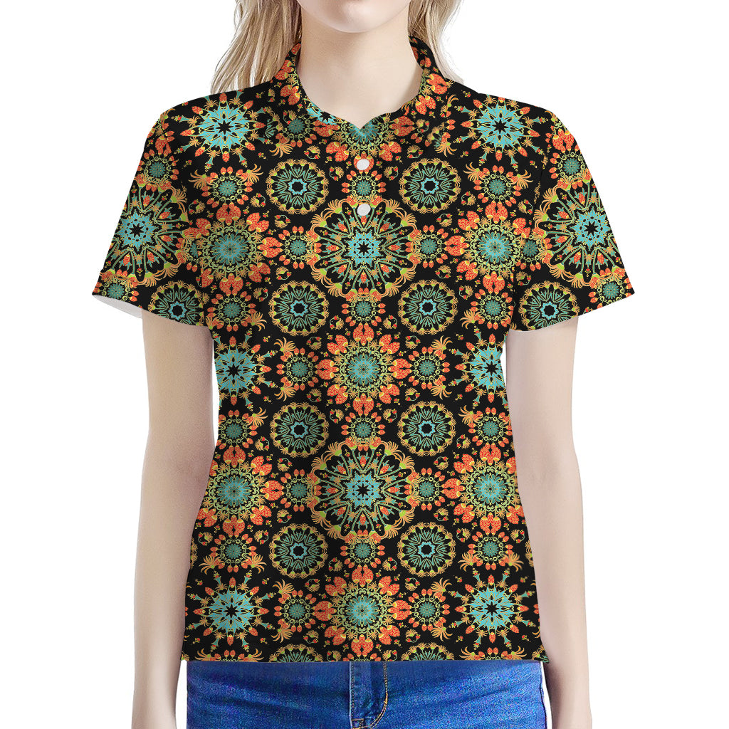 Chaotic Boho Floral Pattern Print Women's Polo Shirt