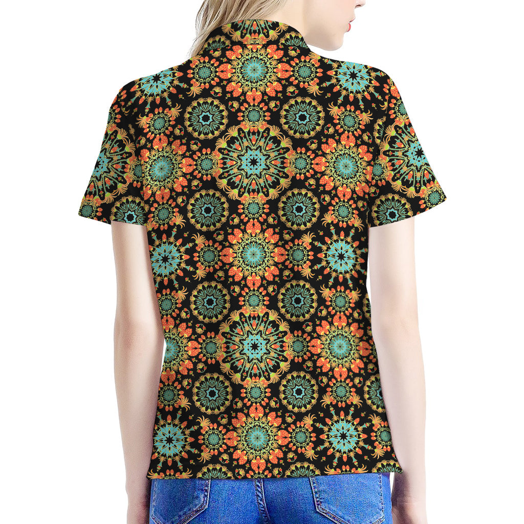 Chaotic Boho Floral Pattern Print Women's Polo Shirt