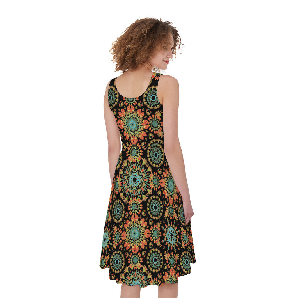 Chaotic Boho Floral Pattern Print Women's Sleeveless Dress