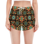 Chaotic Boho Floral Pattern Print Women's Split Running Shorts