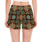 Chaotic Boho Floral Pattern Print Women's Split Running Shorts
