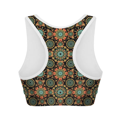 Chaotic Boho Floral Pattern Print Women's Sports Bra