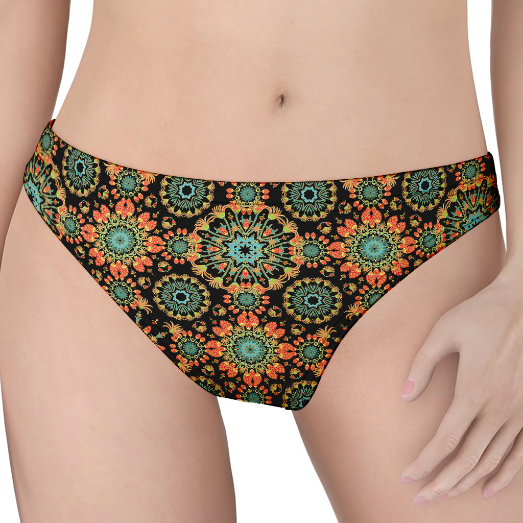 Chaotic Boho Floral Pattern Print Women's Thong