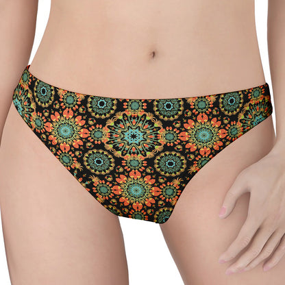 Chaotic Boho Floral Pattern Print Women's Thong