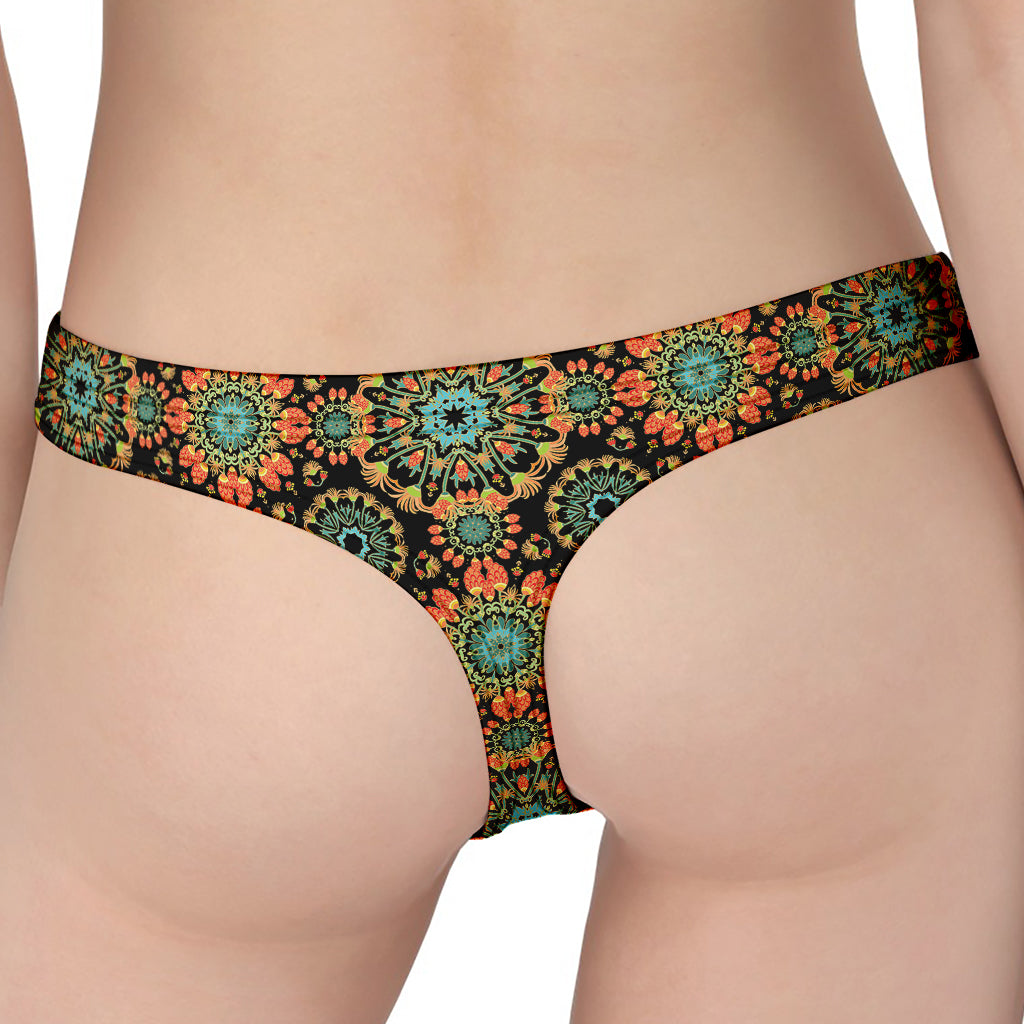 Chaotic Boho Floral Pattern Print Women's Thong