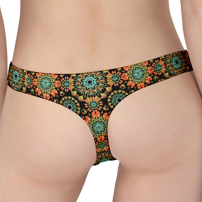 Chaotic Boho Floral Pattern Print Women's Thong