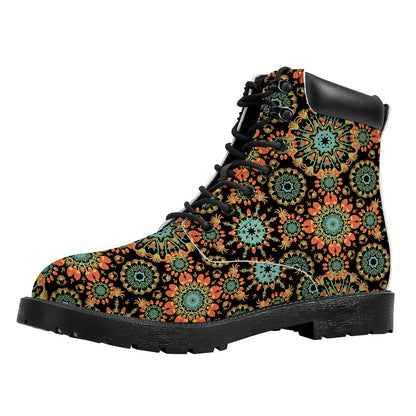 Chaotic Boho Floral Pattern Print Work Boots