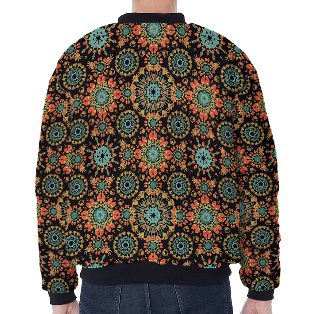 Chaotic Boho Floral Pattern Print Zip Sleeve Bomber Jacket