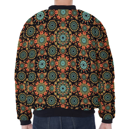 Chaotic Boho Floral Pattern Print Zip Sleeve Bomber Jacket