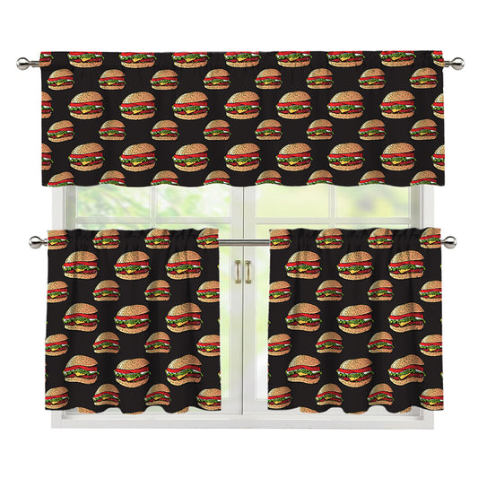 Cheeseburger Pattern Print 3 Piece Kitchen Curtains