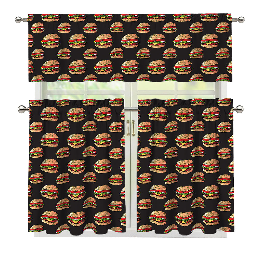 Cheeseburger Pattern Print 3 Piece Kitchen Curtains