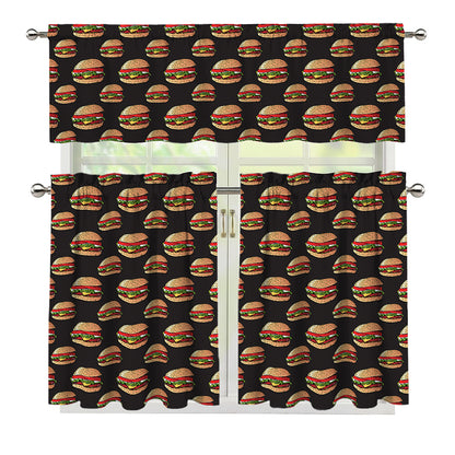 Cheeseburger Pattern Print 3 Piece Kitchen Curtains