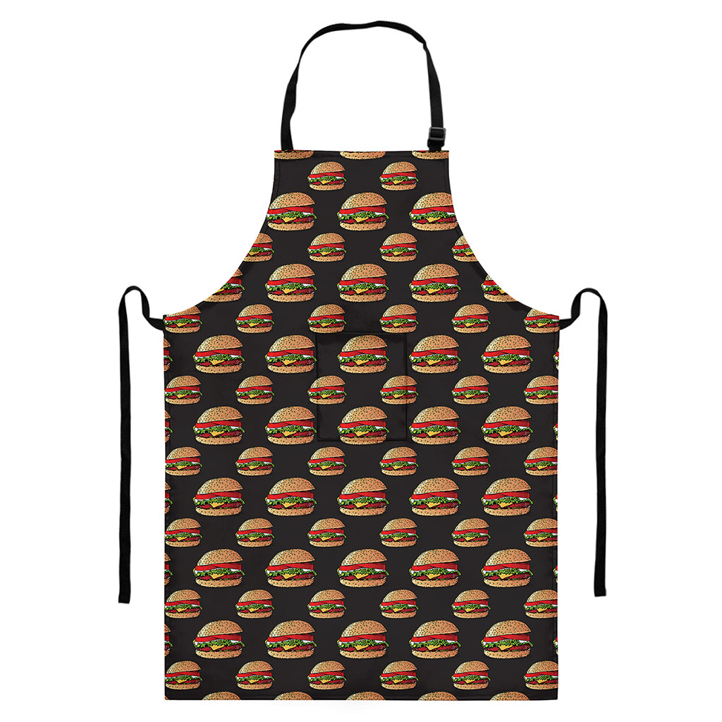 Cheeseburger Pattern Print Bib Apron With Pocket