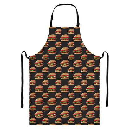 Cheeseburger Pattern Print Bib Apron With Pocket