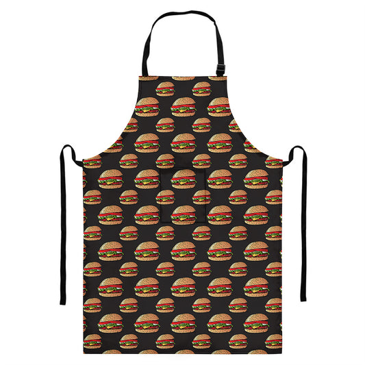 Cheeseburger Pattern Print Bib Apron With Pocket