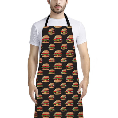 Cheeseburger Pattern Print Bib Apron With Pocket