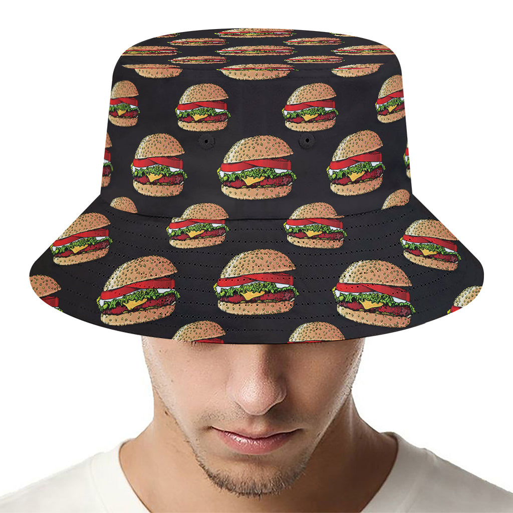 Cheeseburger Pattern Print Bucket Hat