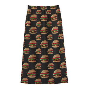 Cheeseburger Pattern Print Cotton Front Slit Maxi Skirt