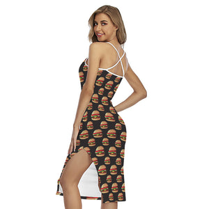 Cheeseburger Pattern Print Cross Back Cami Dress