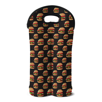 Cheeseburger Pattern Print Double Neoprene Wine Tote