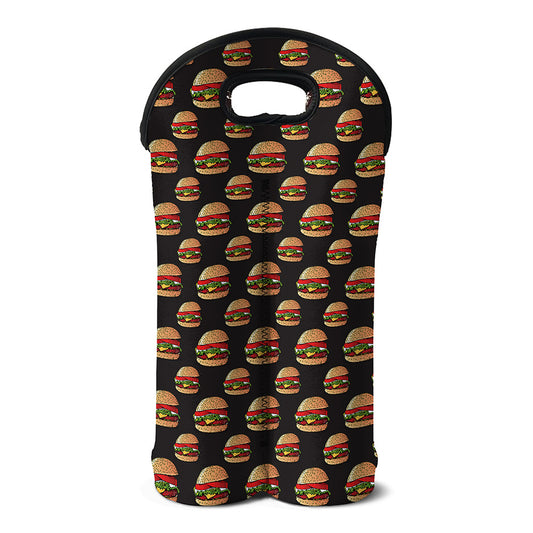 Cheeseburger Pattern Print Double Neoprene Wine Tote