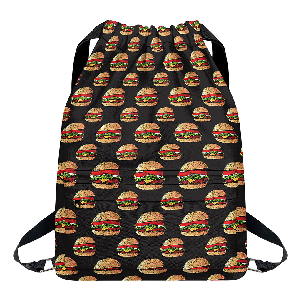 Cheeseburger Pattern Print Drawstring Backpack