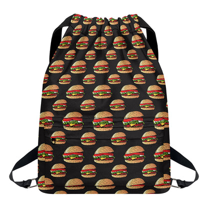 Cheeseburger Pattern Print Drawstring Backpack