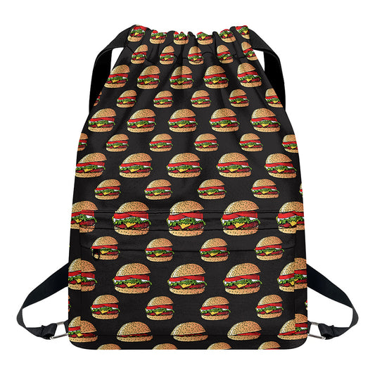 Cheeseburger Pattern Print Drawstring Backpack