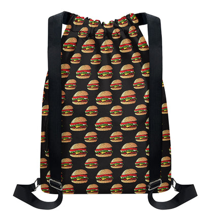 Cheeseburger Pattern Print Drawstring Backpack