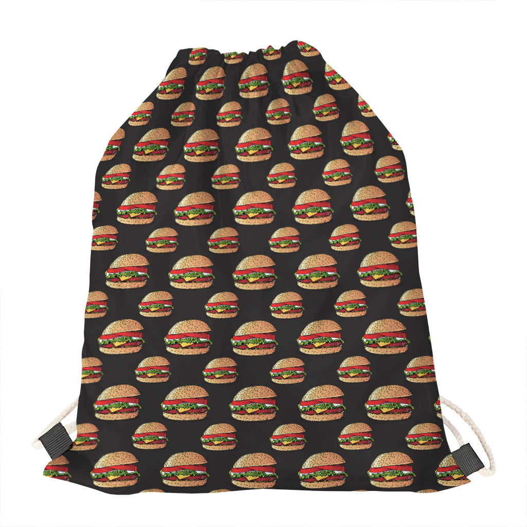 Cheeseburger Pattern Print Drawstring Bag