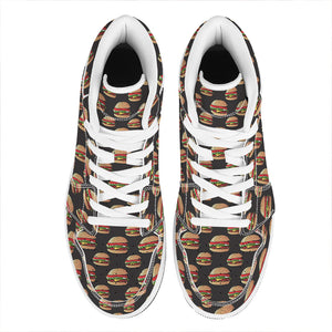 Cheeseburger Pattern Print High Top Leather Sneakers