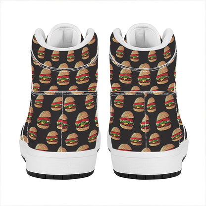 Cheeseburger Pattern Print High Top Leather Sneakers