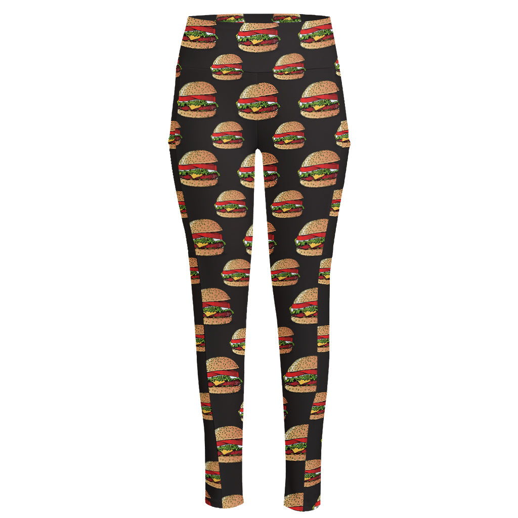 Cheeseburger Pattern Print High-Waisted Pocket Leggings